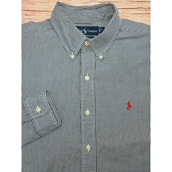 Ralph Lauren Mens Blake Navy Check Button-Down Long Sleeve Dress Shirt Medium - Picture 4 of 5